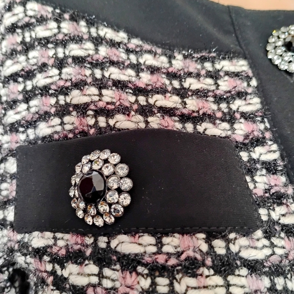 ST JOHN 2-6 BLACK PURPLE TWEED BOUCLE BLACK EYELASH METALLIC KNIT CRYSTAL JACKET - Picture 7 of 16